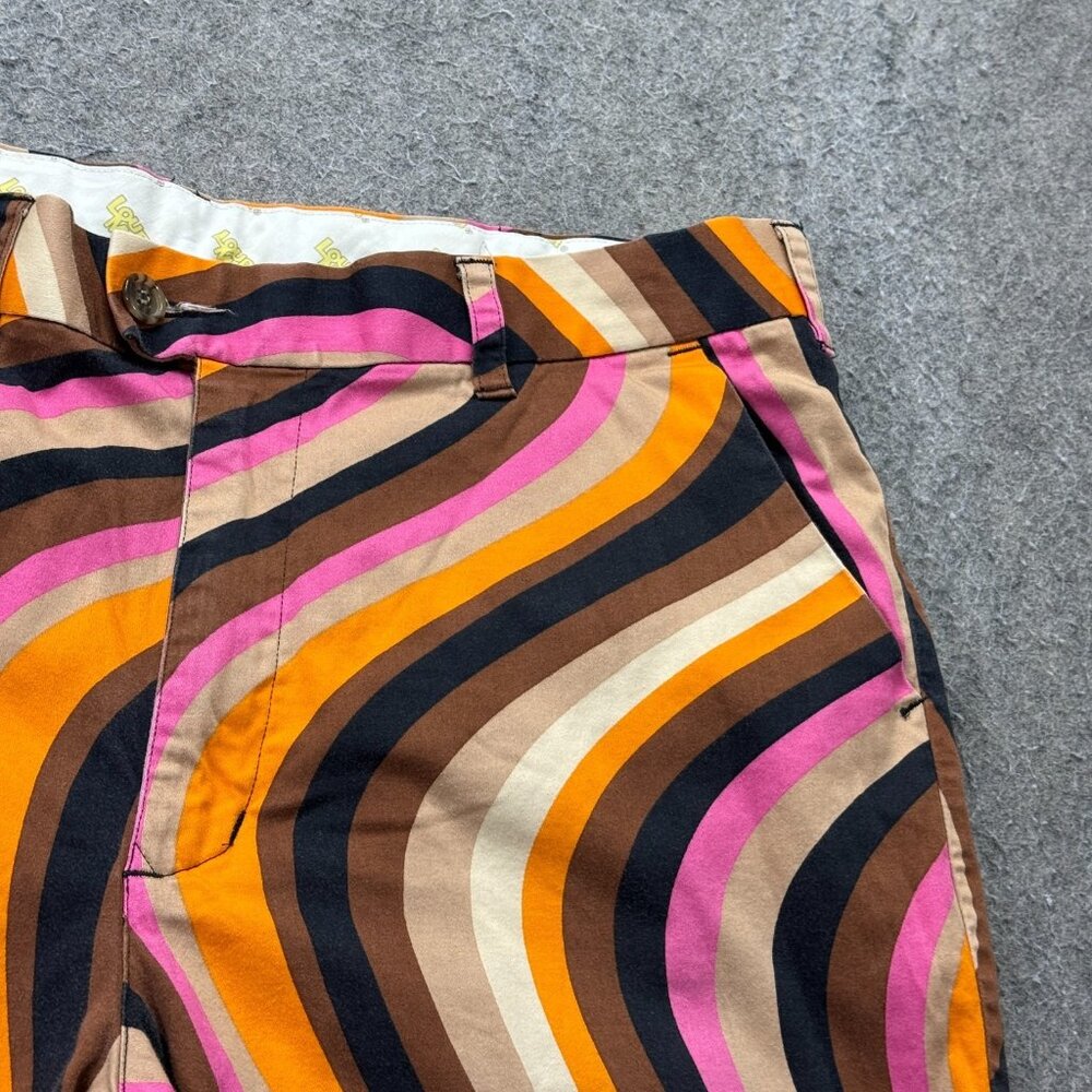 Loudmouth Golf Shorts Men 38 Brown Pink Orange Retro 70's Squiggle Stripes - Picture 3 of 13